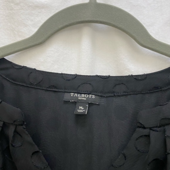 Talbots MP lined black polka dot long sleeve sheer lined blouse. - Picture 4 of 7
